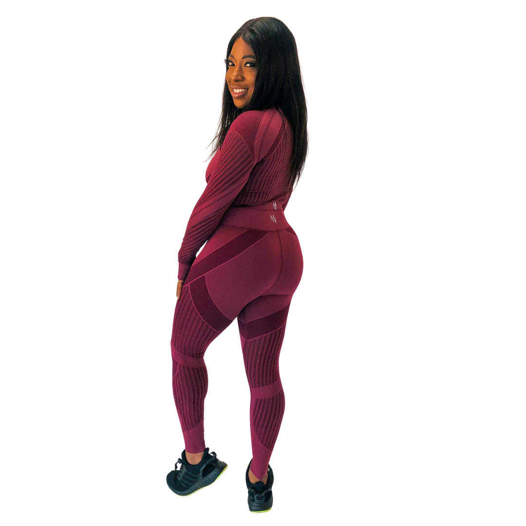 Burgundy Mesh Long-Sleeved Set